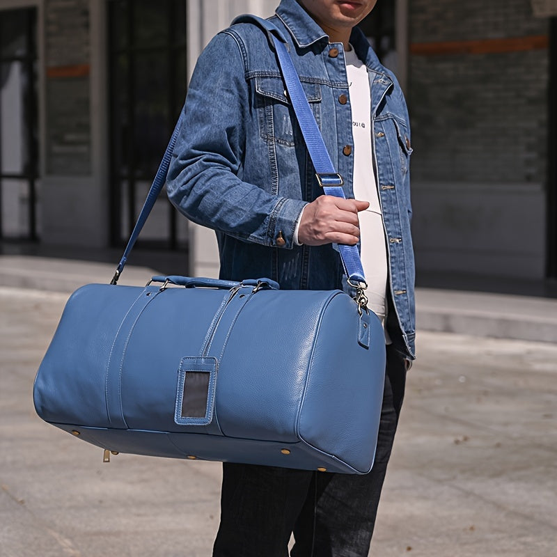 Men's Genuine Leather Travel Garment Duffle Bag with Shoe Compartment
