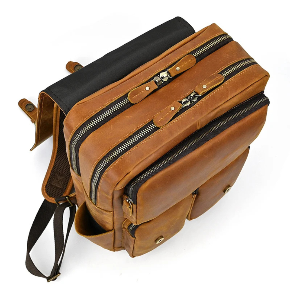 Henry | Men's Crazy Horse Leather Large Travel Laptop Backpack