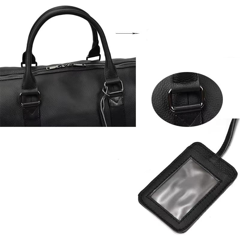 Men's Genuine Leather Travel Garment Duffle Bag with Shoe Compartment