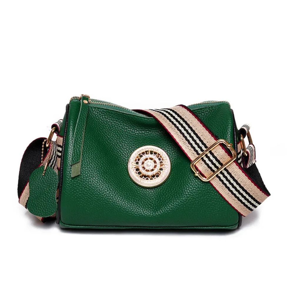 Aria | Women's Genuine Leather Small Crossbody Bag with Striped Strap