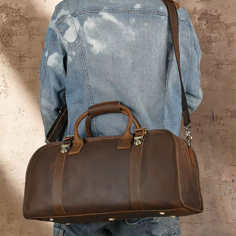 Callum | Men's Vintage Leather Large Capacity Weekender Travel Duffle Bag