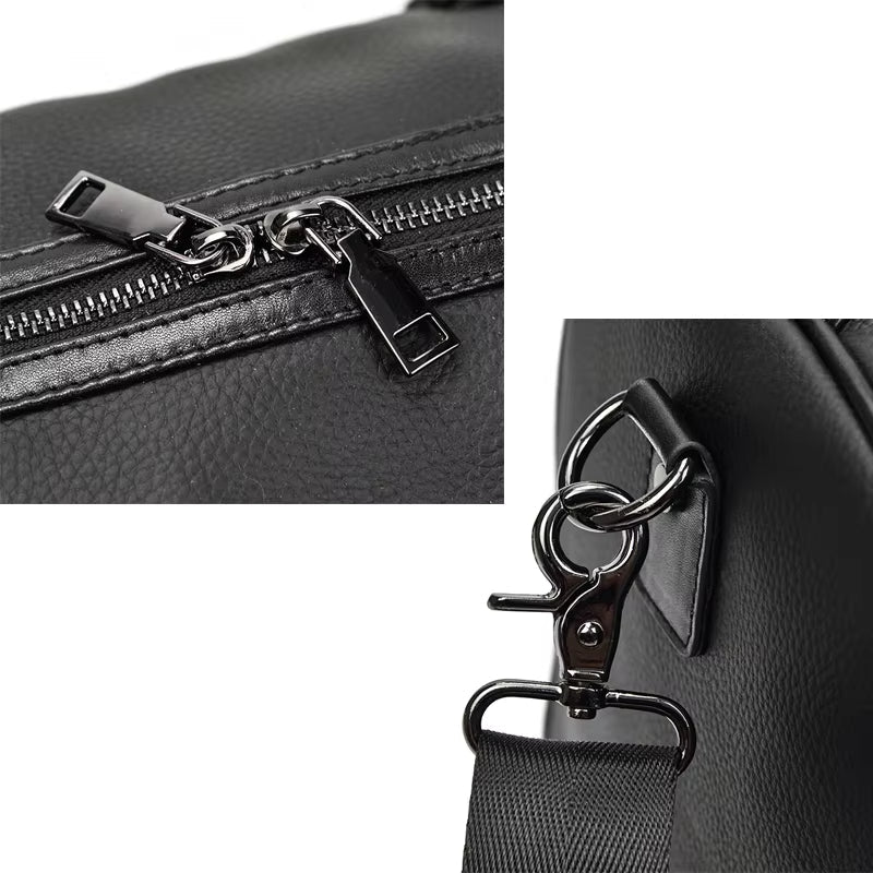 Men's Genuine Leather Travel Garment Duffle Bag with Shoe Compartment