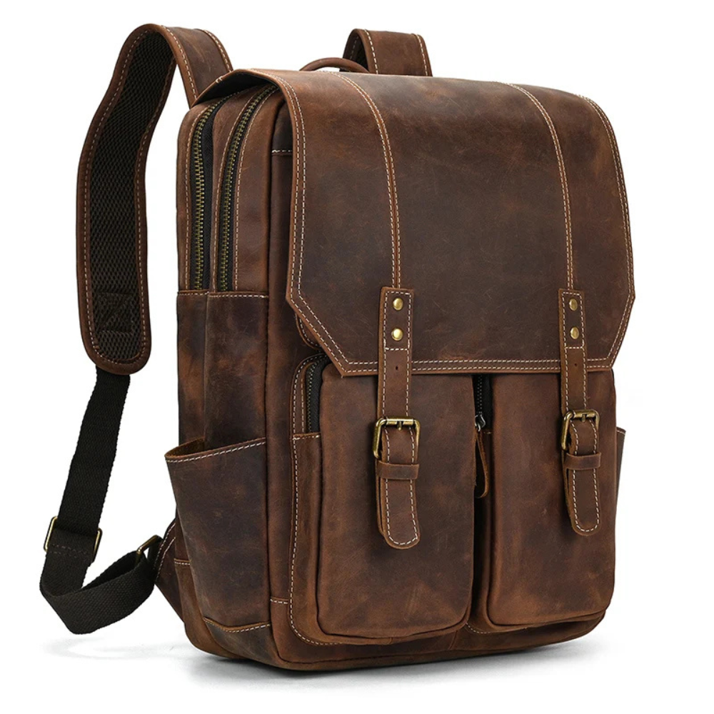Henry | Men's Crazy Horse Leather Large Travel Laptop Backpack