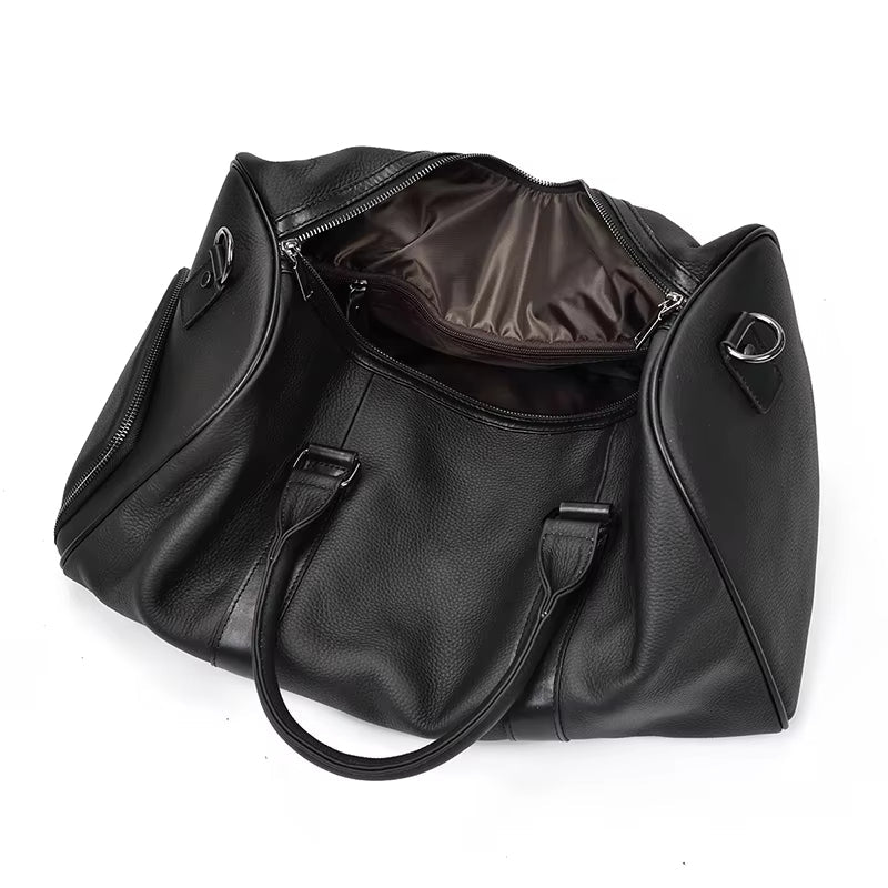 Men's Genuine Leather Travel Garment Duffle Bag with Shoe Compartment