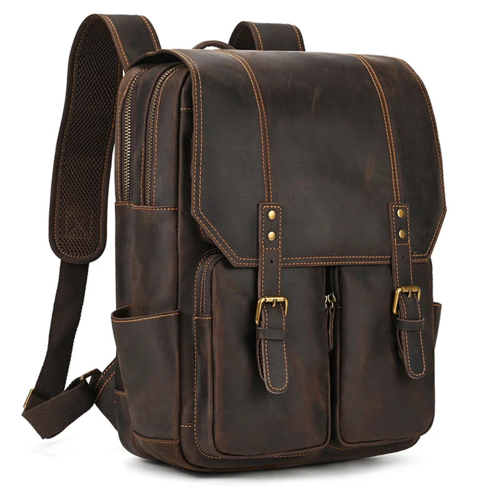 Henry | Men's Crazy Horse Leather Large Travel Laptop Backpack