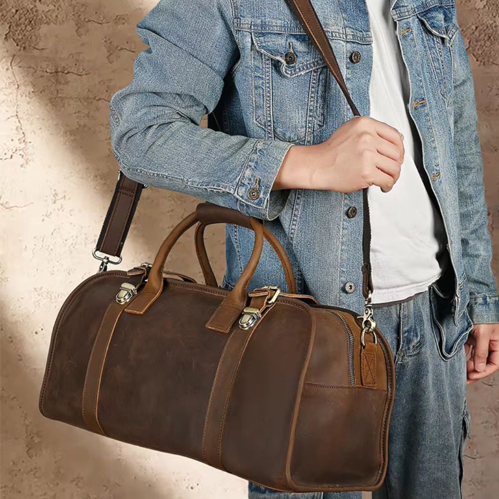 Callum | Men's Vintage Leather Large Capacity Weekender Travel Duffle Bag