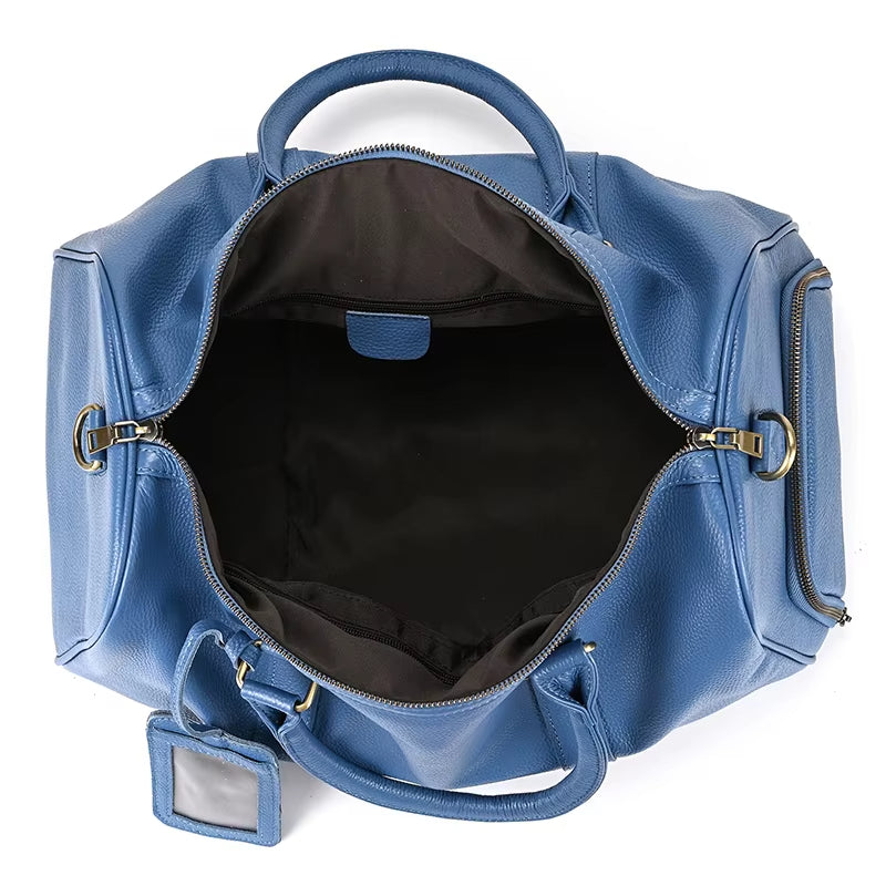 Men's Genuine Leather Travel Garment Duffle Bag with Shoe Compartment