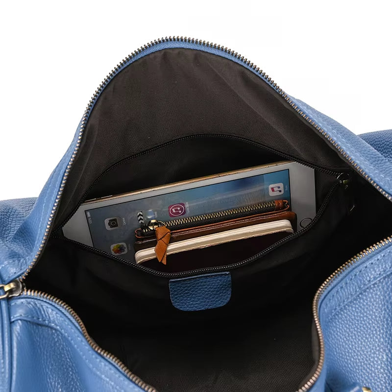 Men's Genuine Leather Travel Garment Duffle Bag with Shoe Compartment