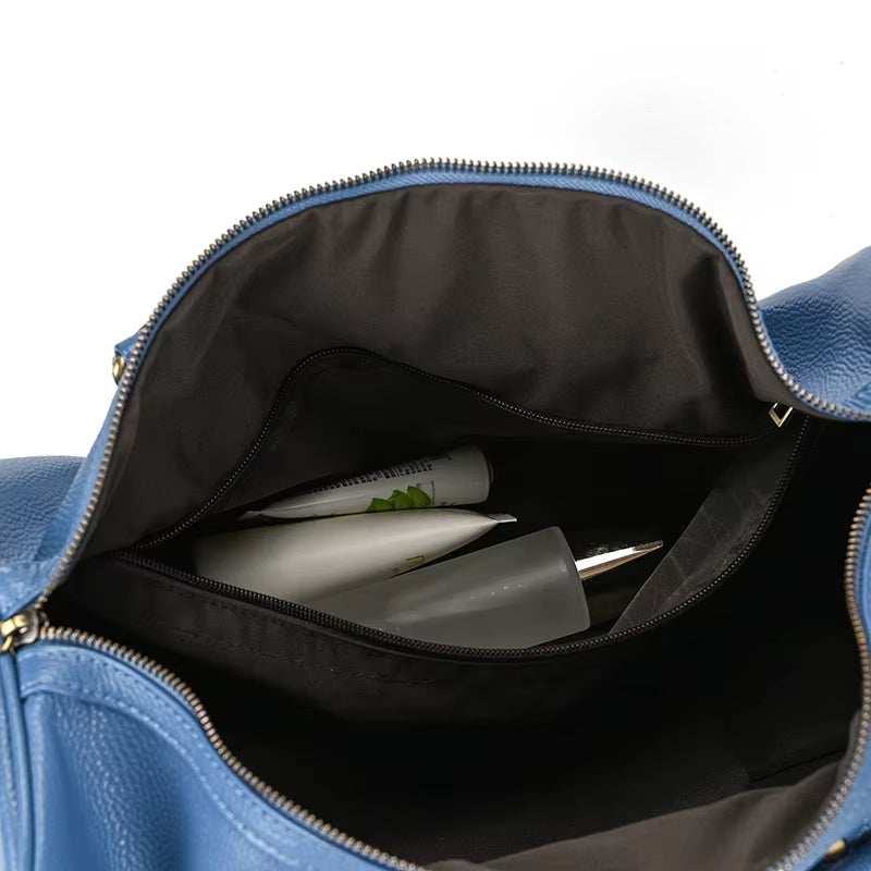 Men's Genuine Leather Travel Garment Duffle Bag with Shoe Compartment