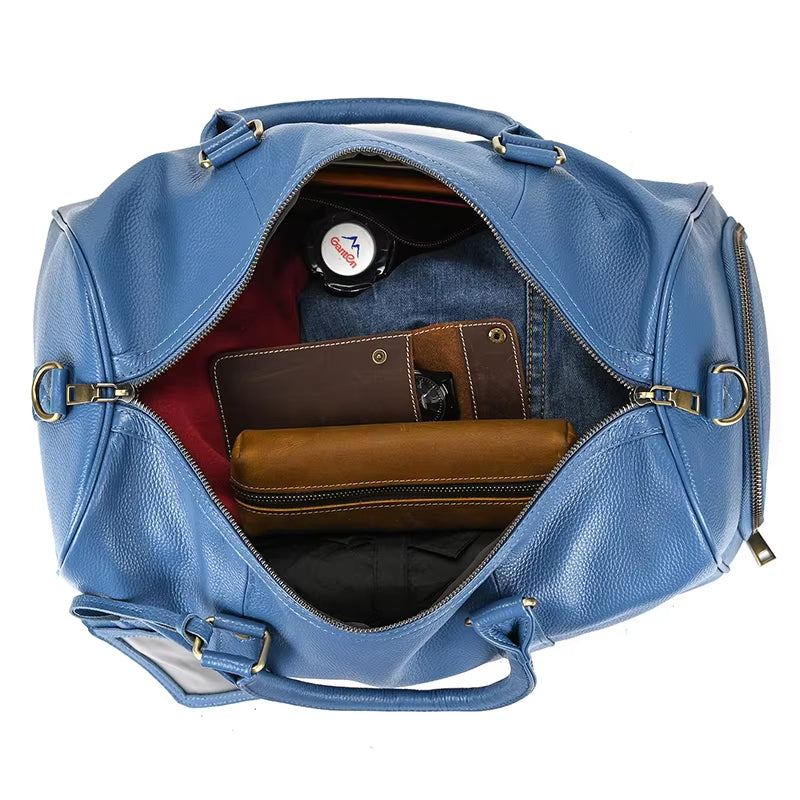 Men's Genuine Leather Travel Garment Duffle Bag with Shoe Compartment