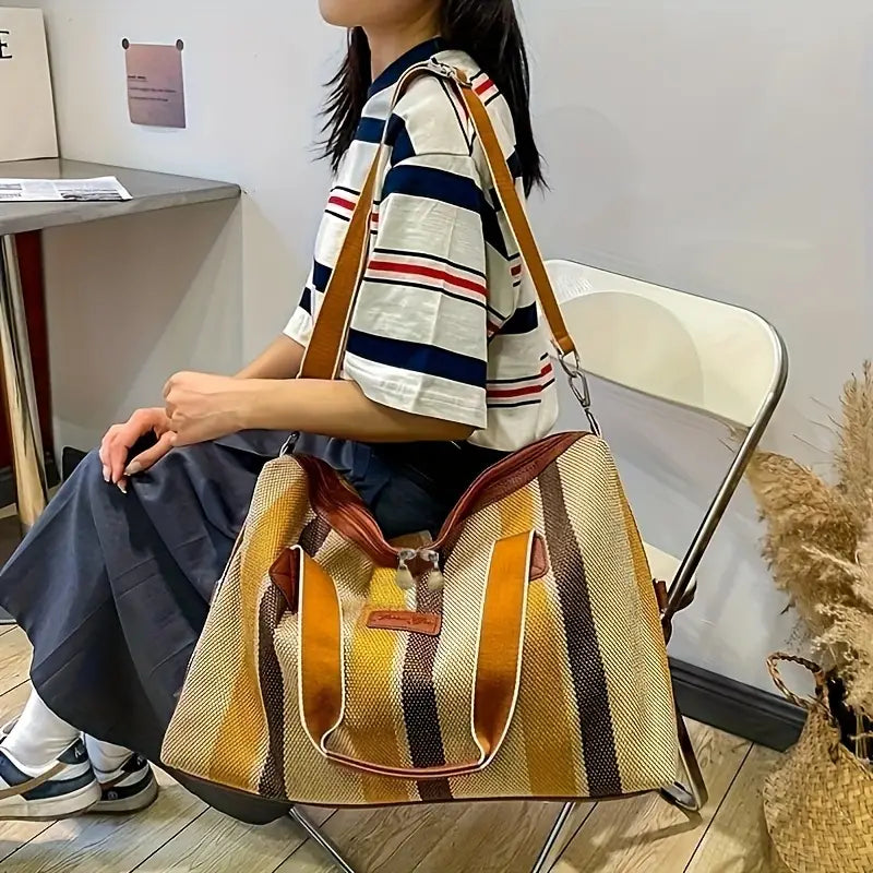 Eleanor | Women's Vintage Canvas Colourblock Stripes Overnight Travel Duffle Bag