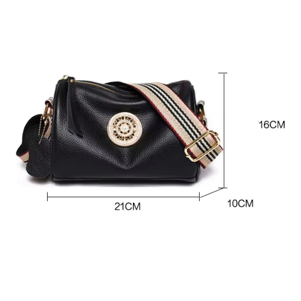 Aria | Women's Genuine Leather Small Crossbody Bag with Striped Strap