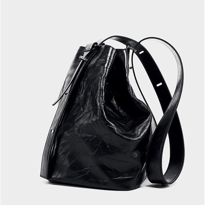 Matthew | Women's Genuine Leather Pleated Bucket Crossbody Messenger Bag