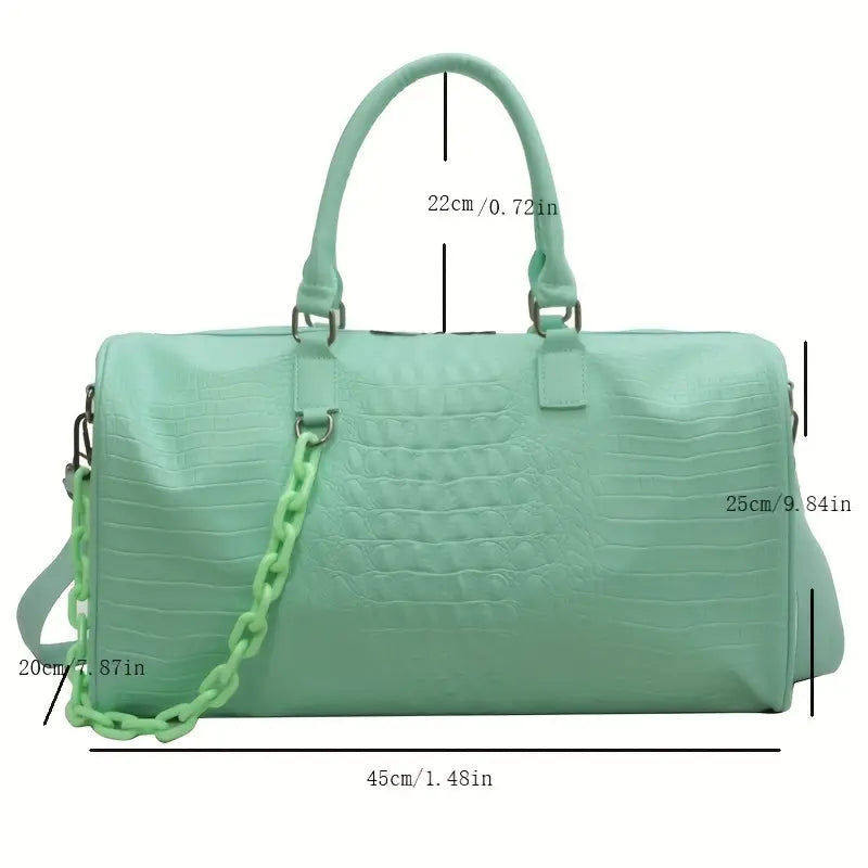 Leona | Women's Large Capacity Crocodile Embossed PU Leather Overnight Weekender Duffle Bag