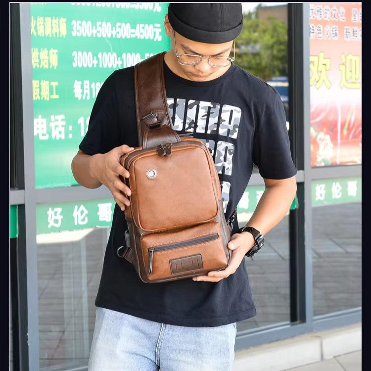 Adam | Men's PU Leather Crossbody Sling Travel Bag with Charging Port