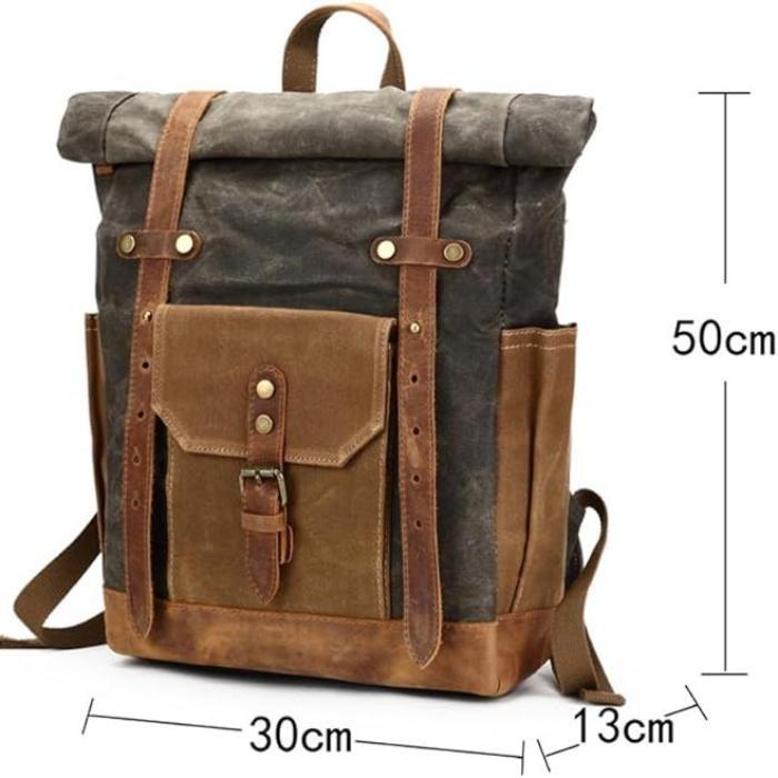 Men's Military Roll-Top Canvas Travel Hiking Laptop Backpack