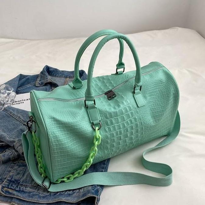 Leona | Women's Large Capacity Crocodile Embossed PU Leather Overnight Weekender Duffle Bag