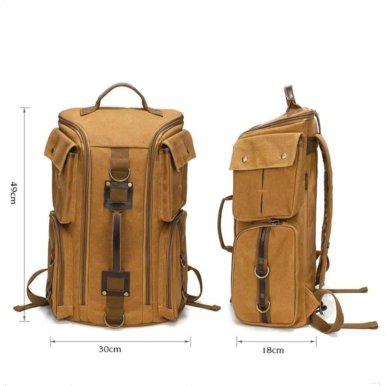 Men's Spacious Canvas Travel Hiking Carry On Rucksack Laptop Backpack