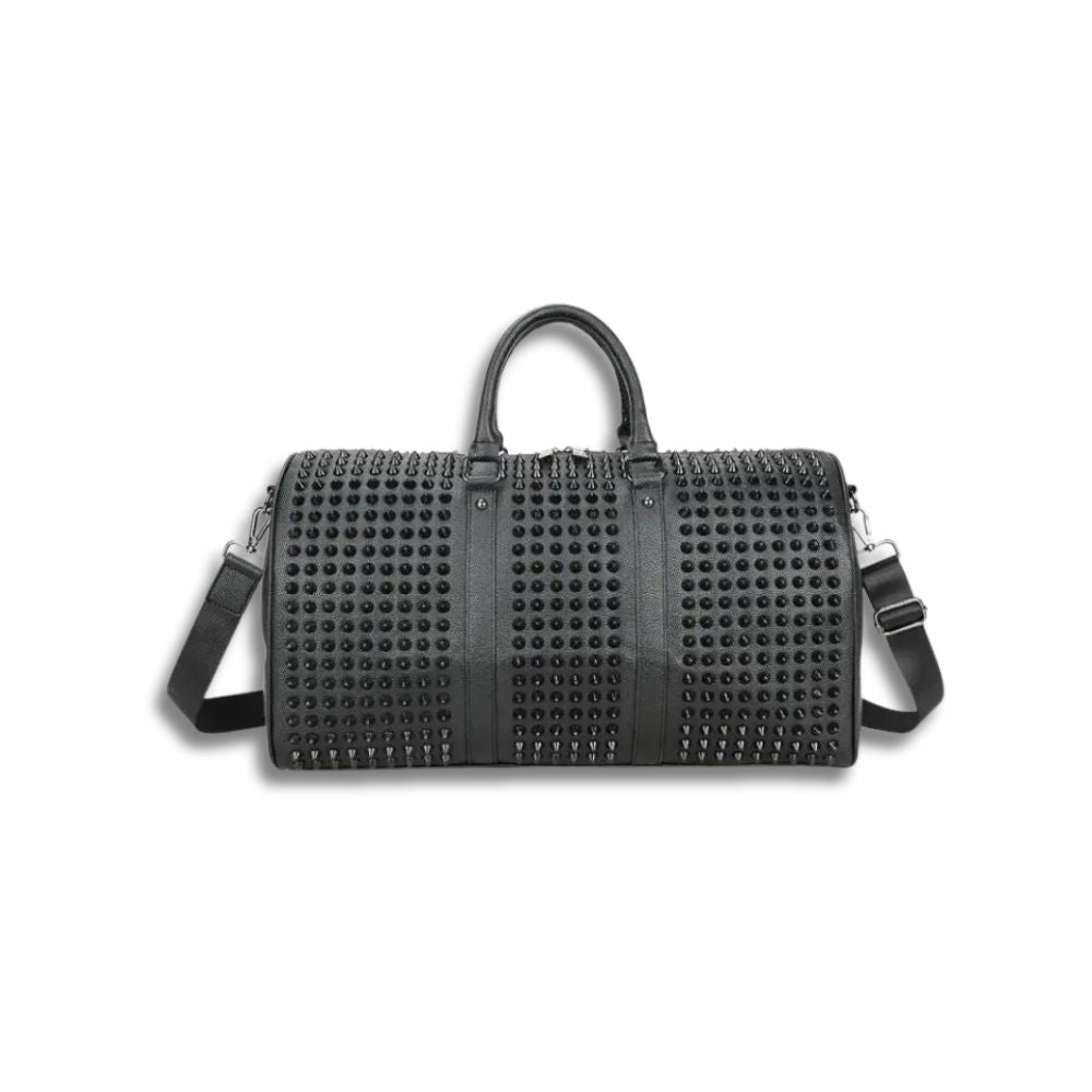 Rogue | Unisex Leather Black Punk Rivet Large Weekender Travel Duffle Bag