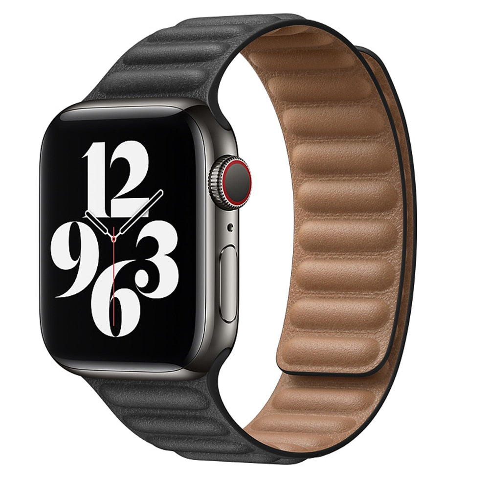 Leather Link strap For Apple watch band 44mm 40mm 38mm 42mm watchabnd original Magnetic Loop bracelet iWatch seires 4 3 5 6 SE