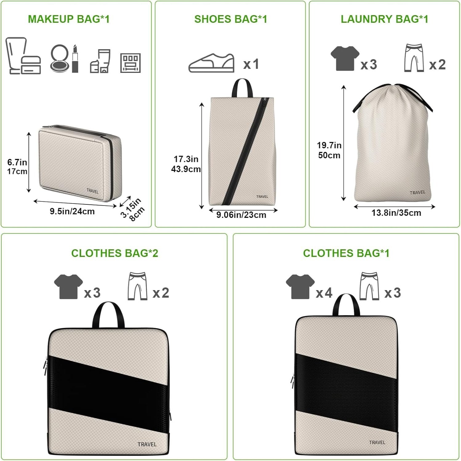 Harry | 6 Pack Compression Packing Cubes Travel Organisers
