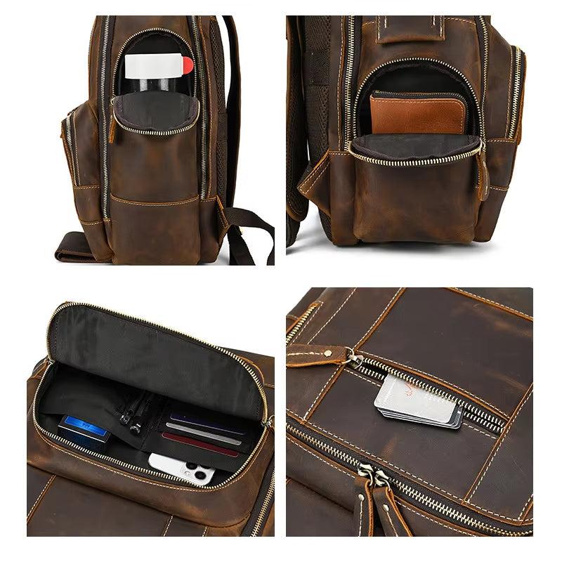 Men's Vintage Leather Large Travel Hiking Laptop Backpack
