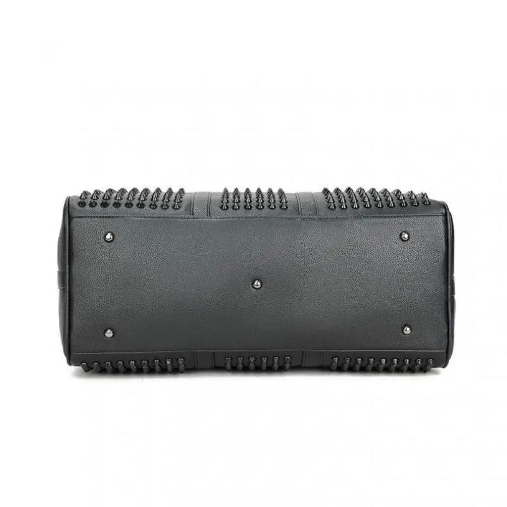 Rogue | Unisex Leather Black Punk Rivet Large Weekender Travel Duffle Bag