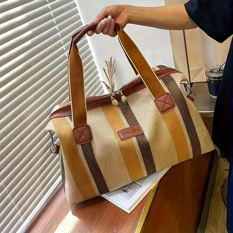 Eleanor | Women's Vintage Canvas Colourblock Stripes Overnight Travel Duffle Bag