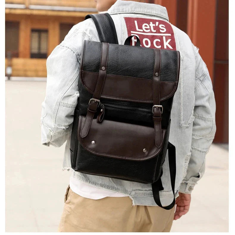 Summit | Men's PU Leather Large Capacity Waterproof Laptop Backpack