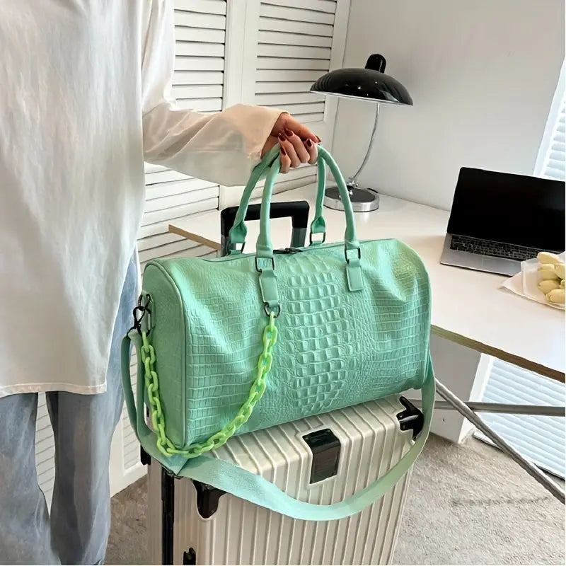 Leona | Women's Large Capacity Crocodile Embossed PU Leather Overnight Weekender Duffle Bag
