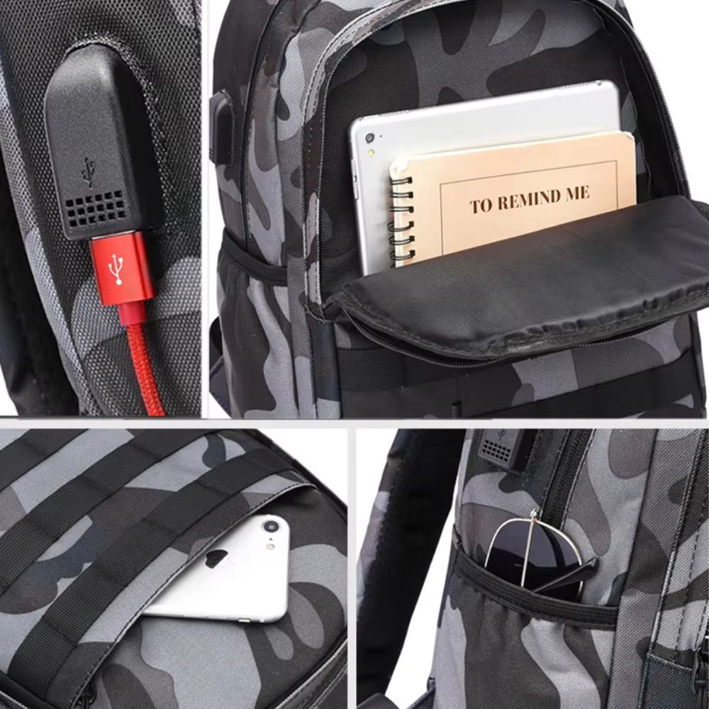 Titan | Men's Camouflage Hard Shell Travel Laptop Backpack with USB Charging