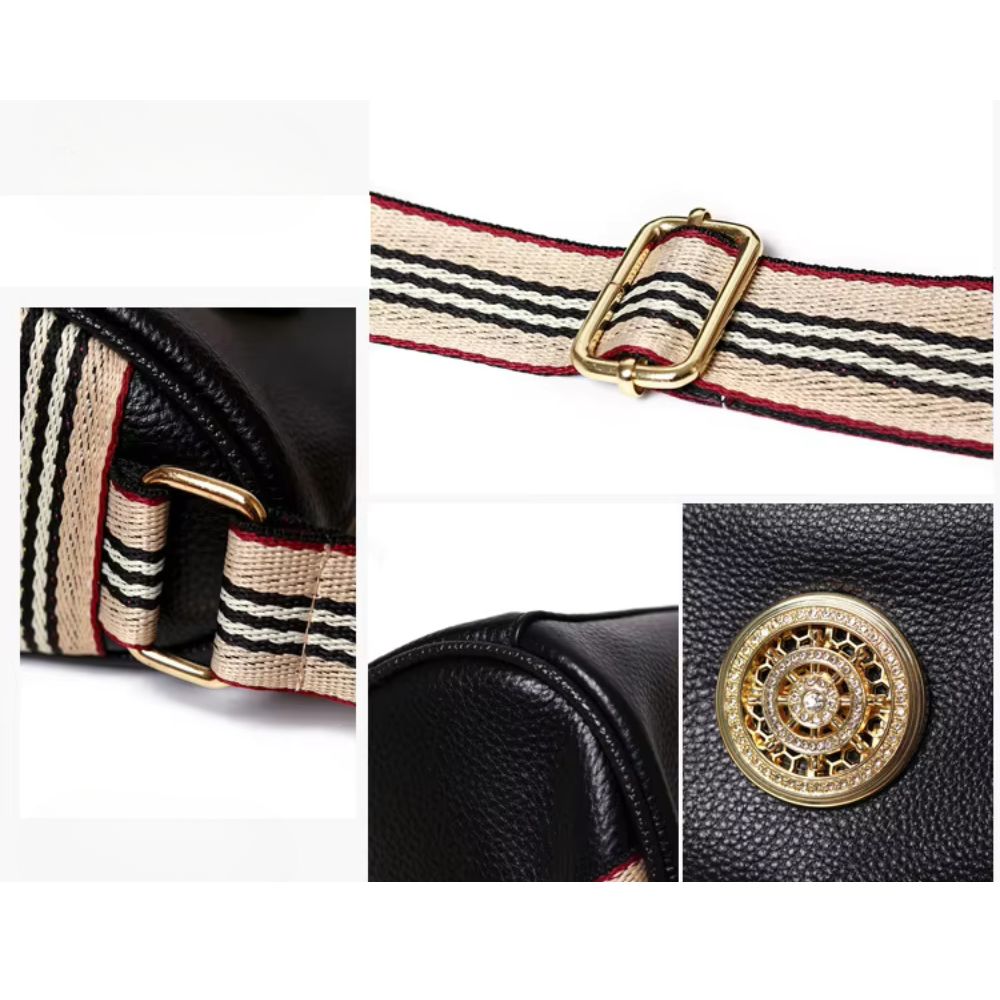Aria | Women's Genuine Leather Small Crossbody Bag with Striped Strap