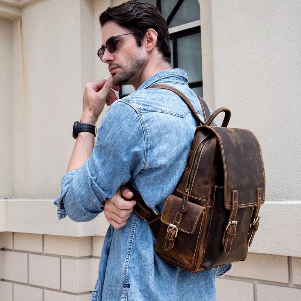 Owen | Men's Vintage Crazy Horse Leather Large Travel Backpack