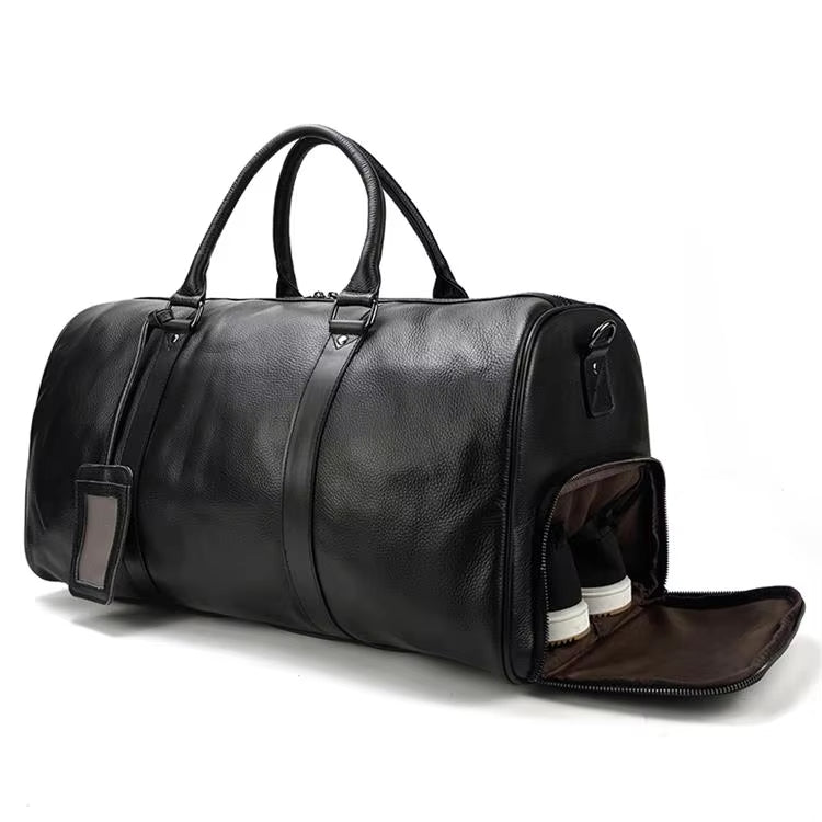 Men's Genuine Leather Travel Garment Duffle Bag with Shoe Compartment
