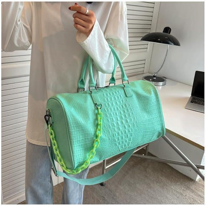 Leona | Women's Large Capacity Crocodile Embossed PU Leather Overnight Weekender Duffle Bag