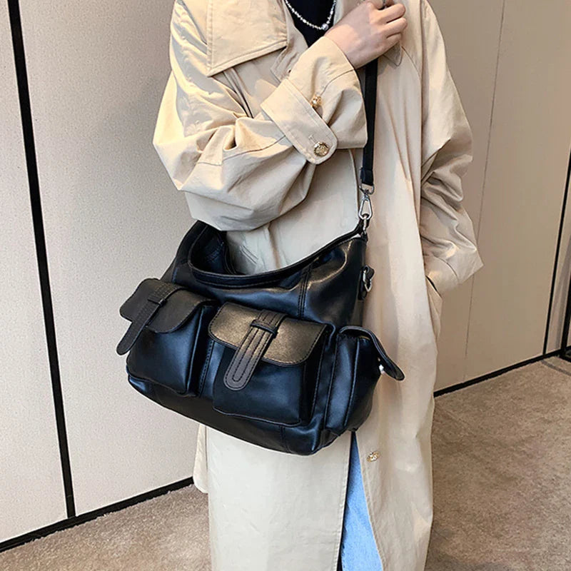 Victoria | Women's Large Capacity Punk Motorcycle Leather Crossbody Messenger Bag