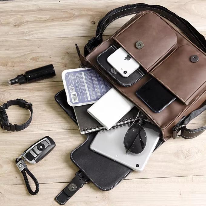 Men's High-End PU Leather Crossbody Messenger Bag