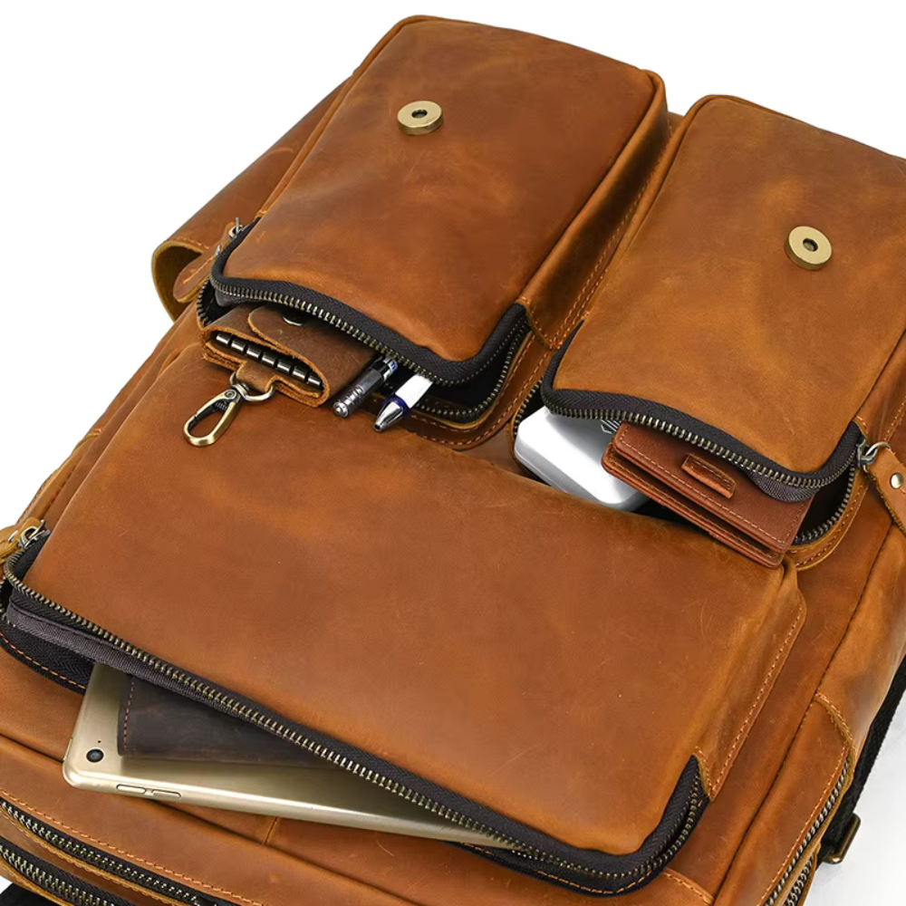 Henry | Men's Crazy Horse Leather Large Travel Laptop Backpack