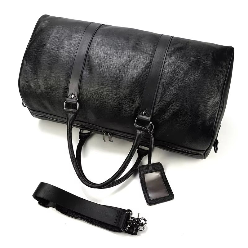 Men's Genuine Leather Travel Garment Duffle Bag with Shoe Compartment