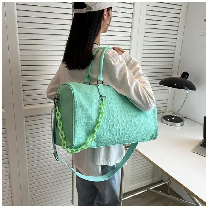 Leona | Women's Large Capacity Crocodile Embossed PU Leather Overnight Weekender Duffle Bag