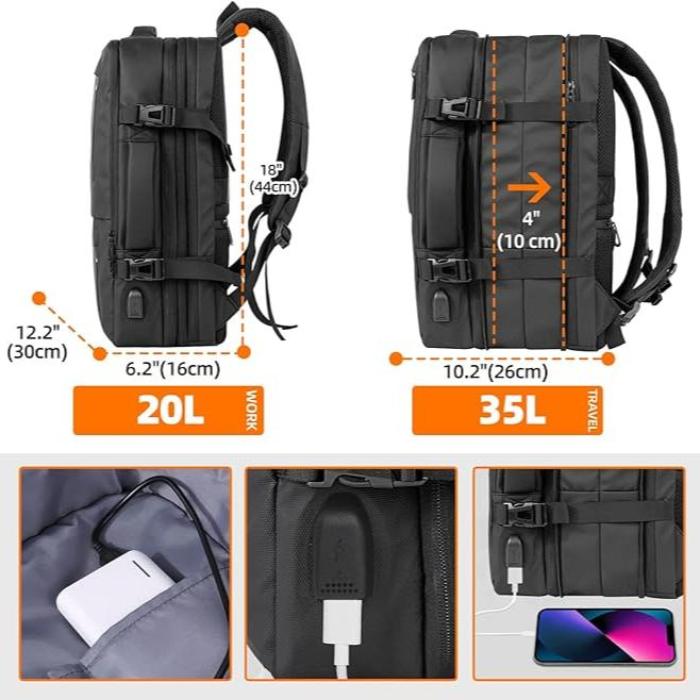 Lucas | Men's Large Expandable Travel Rucksack Laptop Backpack with USB Charging