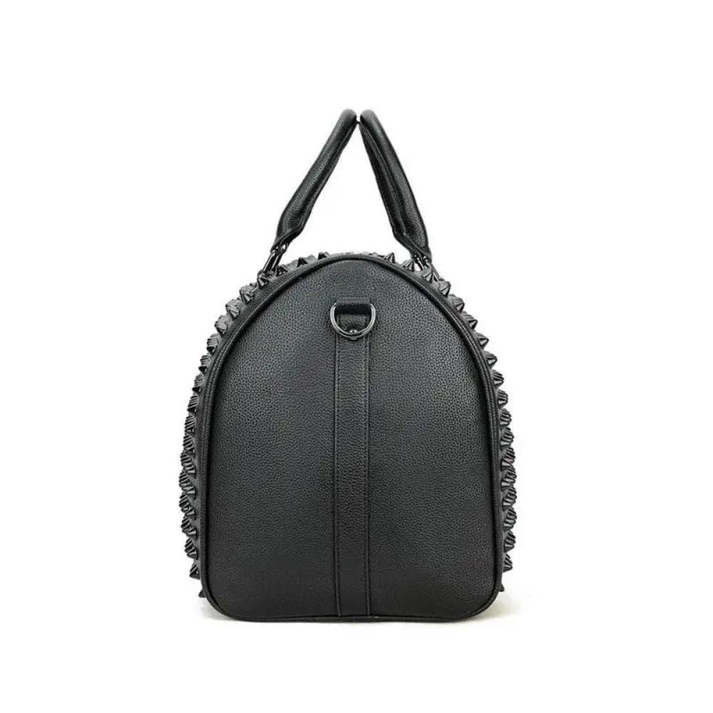 Rogue | Unisex Leather Black Punk Rivet Large Weekender Travel Duffle Bag