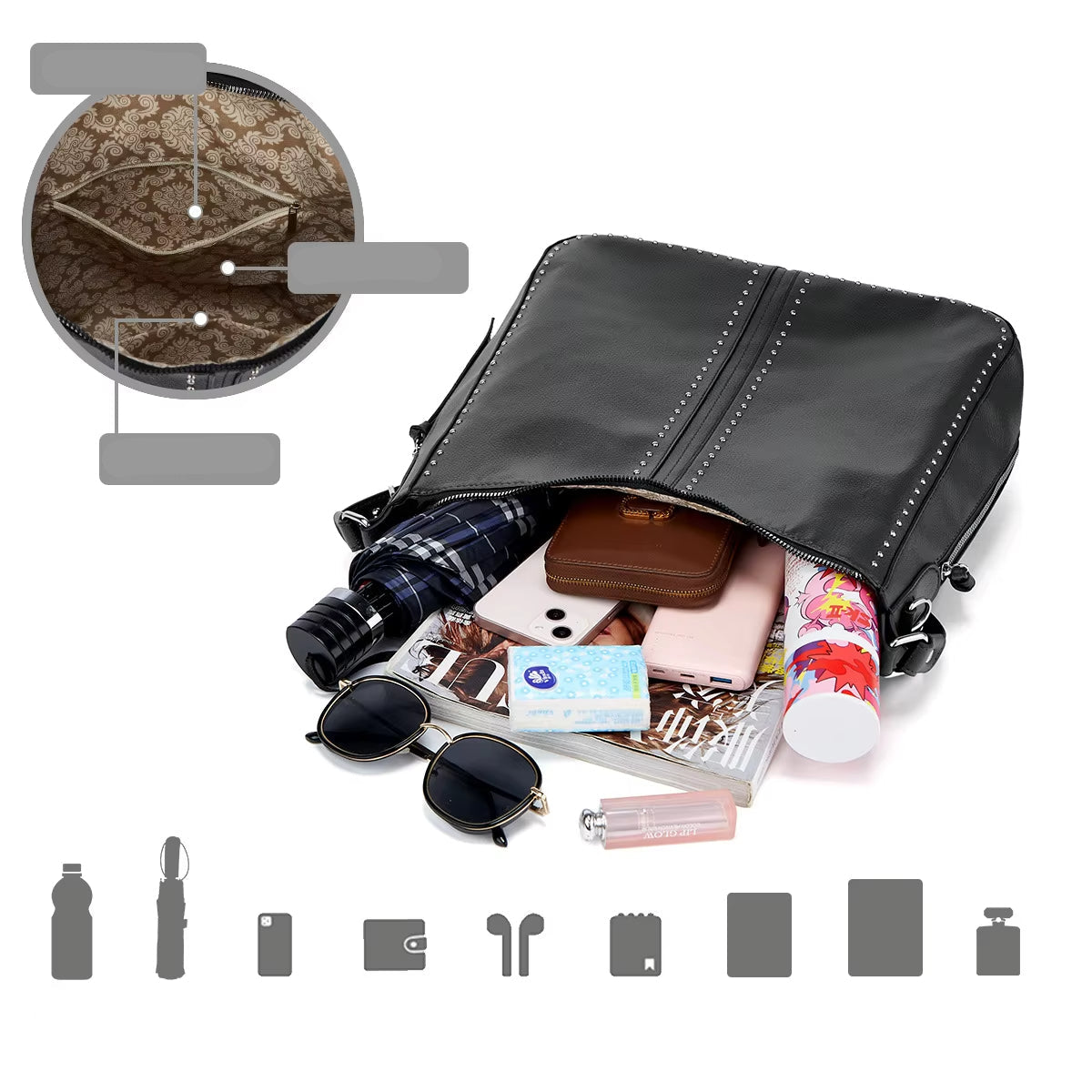 Victoria | Women's Vintage Style Studded Crossbody Messenger Handbag