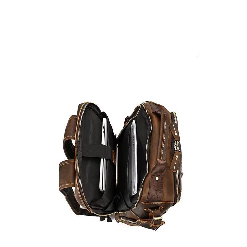 Men's Vintage Leather Large Travel Hiking Laptop Backpack