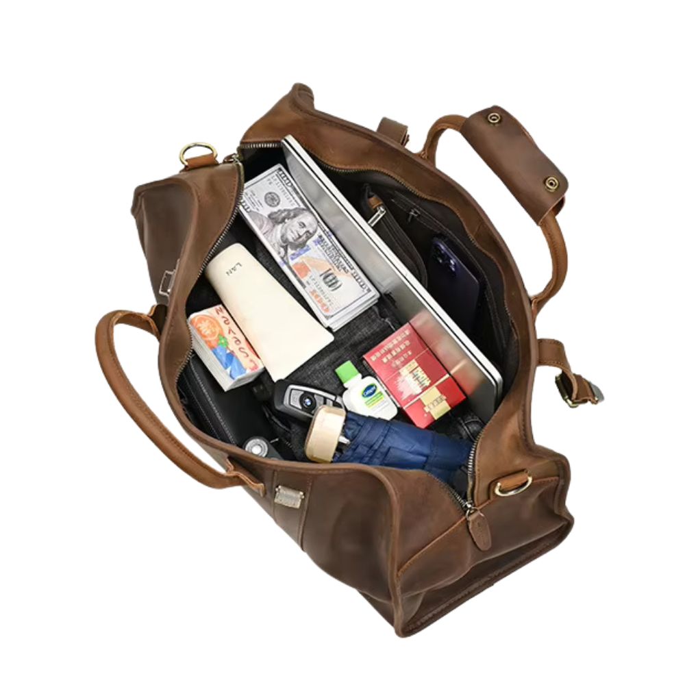 Callum | Men's Vintage Leather Large Capacity Weekender Travel Duffle Bag