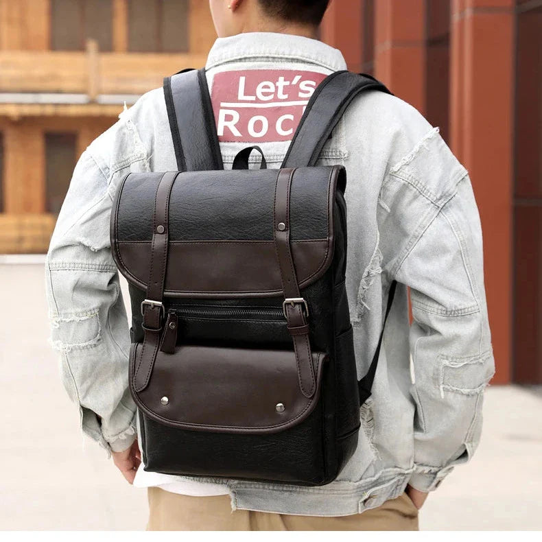 Summit | Men's PU Leather Large Capacity Waterproof Laptop Backpack