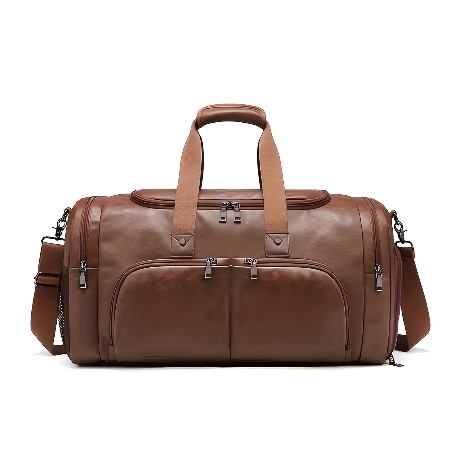 Men's Multi-Compartment Leather Duffle Bag