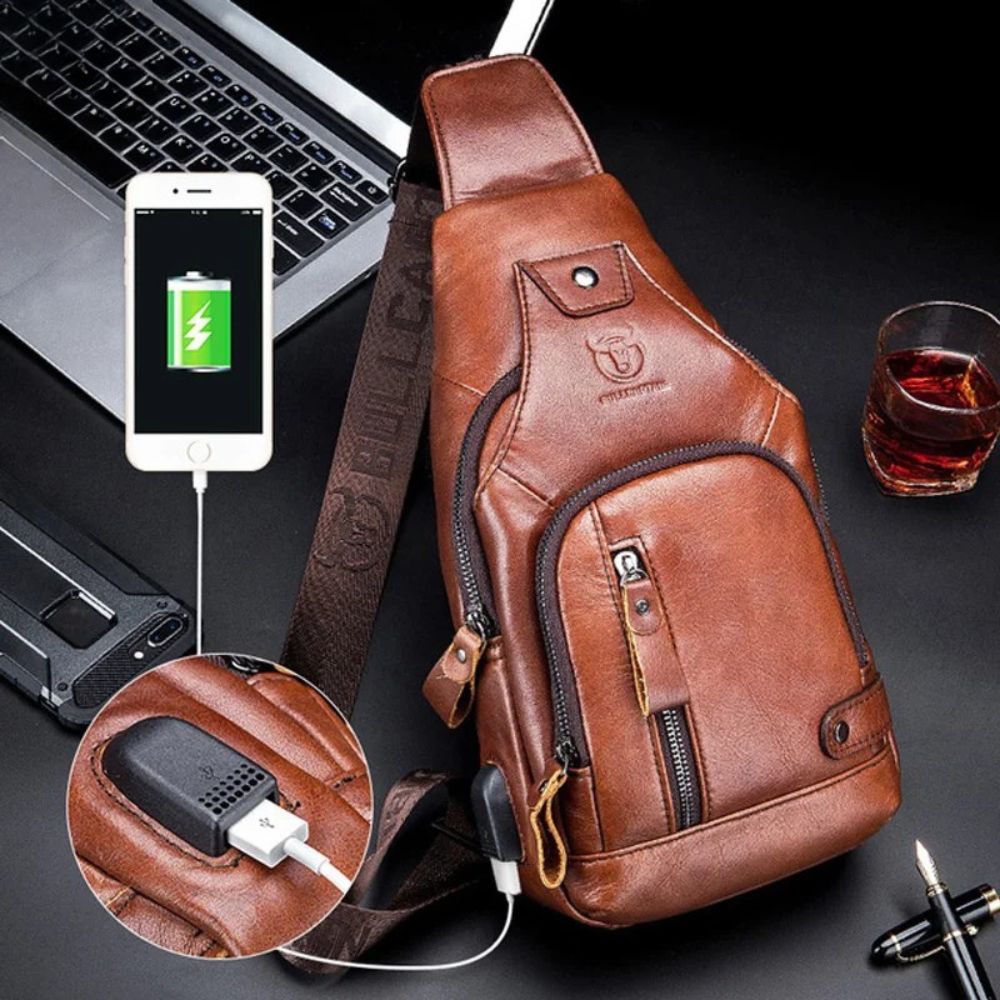Orion | Men's Genuine Leather USB Crossbody Travel Bag