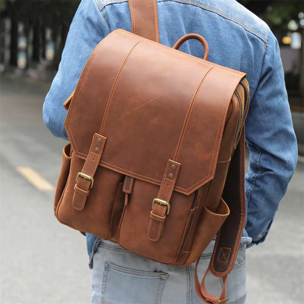 Henry | Men's Crazy Horse Leather Large Travel Laptop Backpack