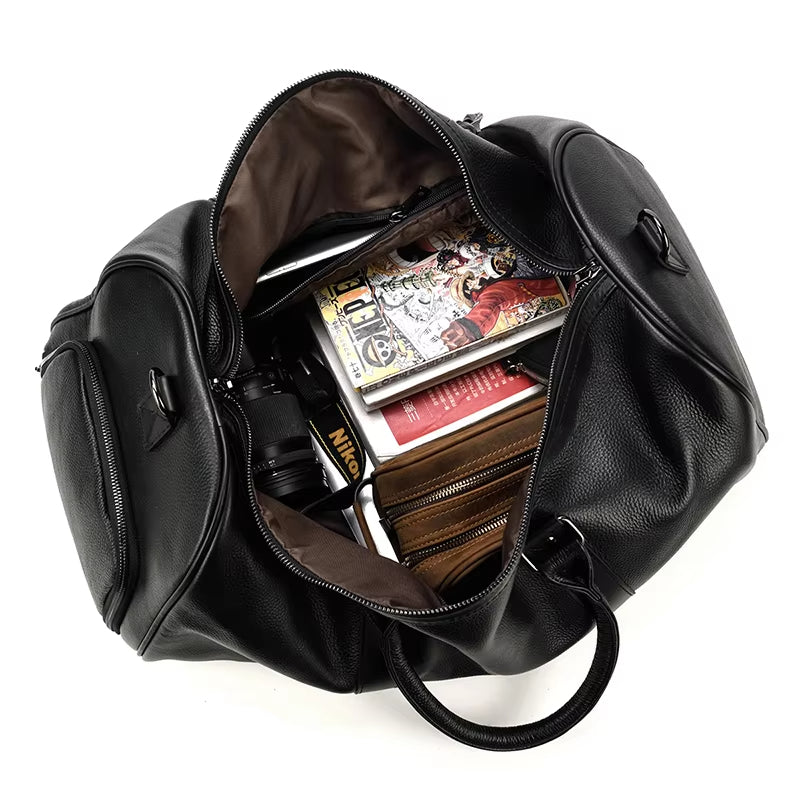 Men's Genuine Leather Travel Garment Duffle Bag with Shoe Compartment